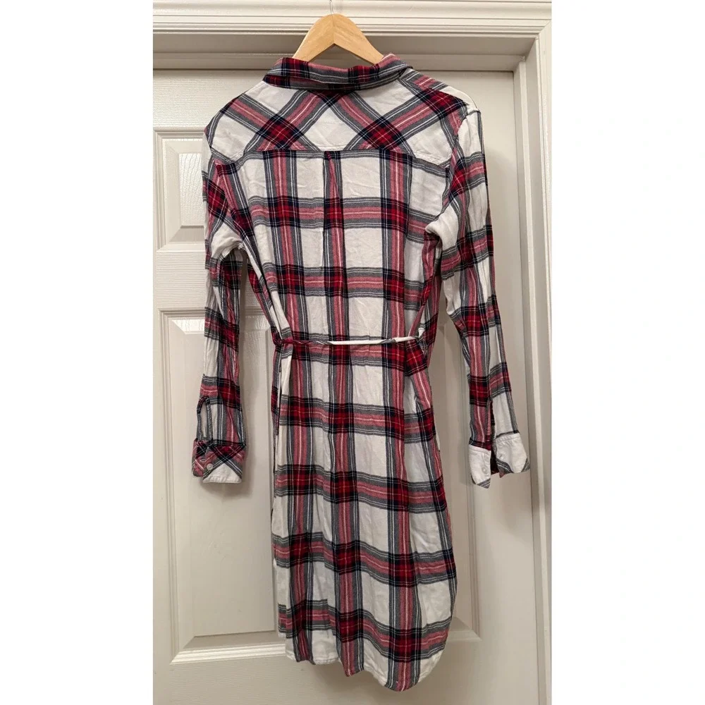 Rails Plaid Shirt Dress Womens Medium White Red Navy Blue Tie Waist Button Down